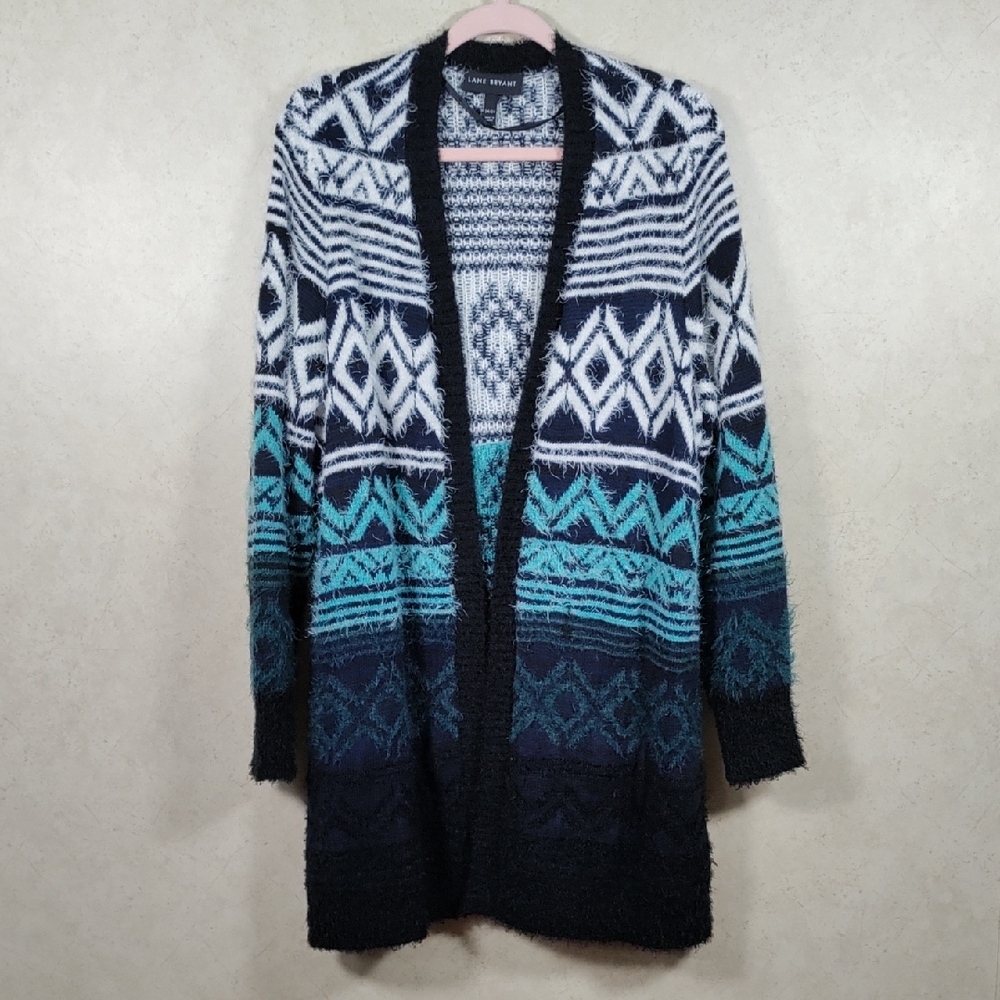 H161 Lane Bryant blues & black Tribal print cardigan 14/16